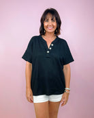 Button Detail Waffle Henley Top - Jessi Jayne Boutique