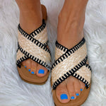 Sun - Kissed Woven Slide Sandals - Jessi Jayne Boutique
