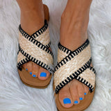 Sun - Kissed Woven Slide Sandals - Jessi Jayne Boutique