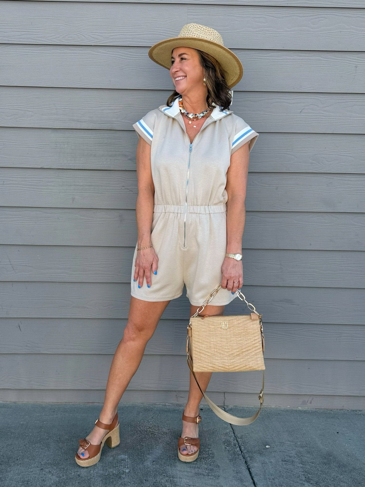 Neutral Zone Half - Zip Romper - Jessi Jayne Boutique