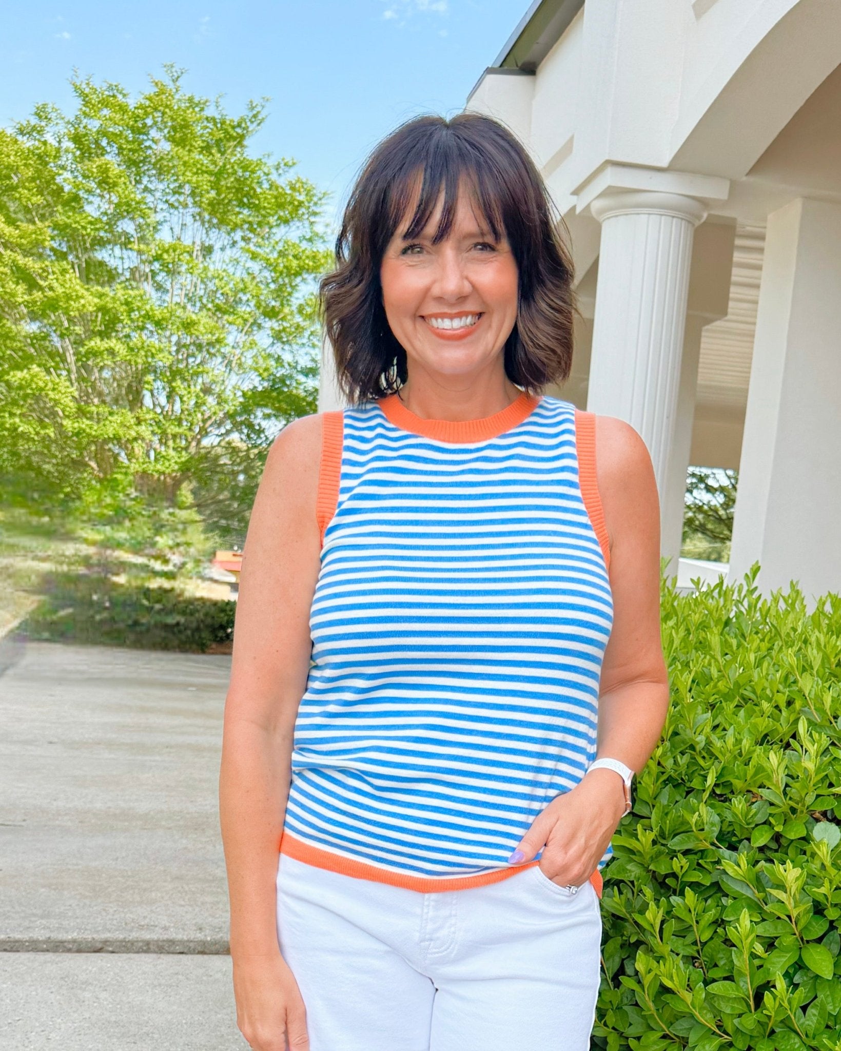 Citrus Pop Blue Striped Tank - Jessi Jayne Boutique