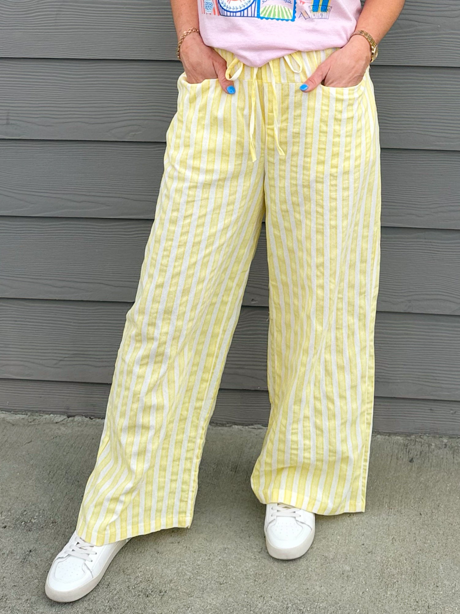 Lemon Cream Stripe Pants - Jessi Jayne Boutique