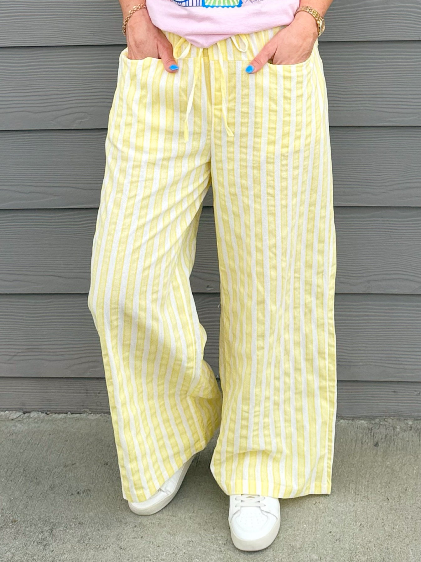 Lemon Cream Stripe Pants - Jessi Jayne Boutique