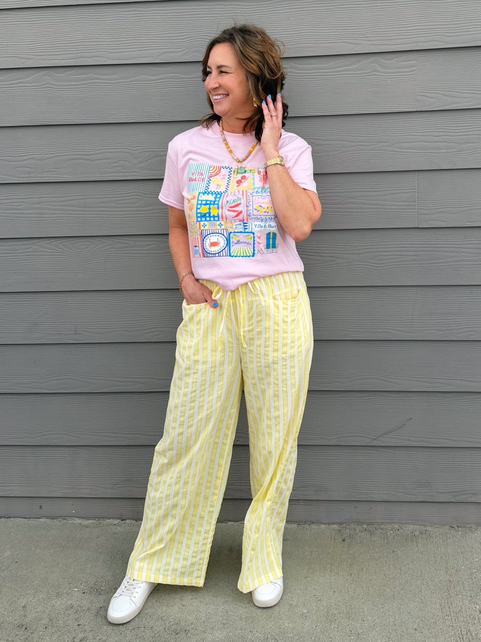 Lemon Cream Stripe Pants - Jessi Jayne Boutique