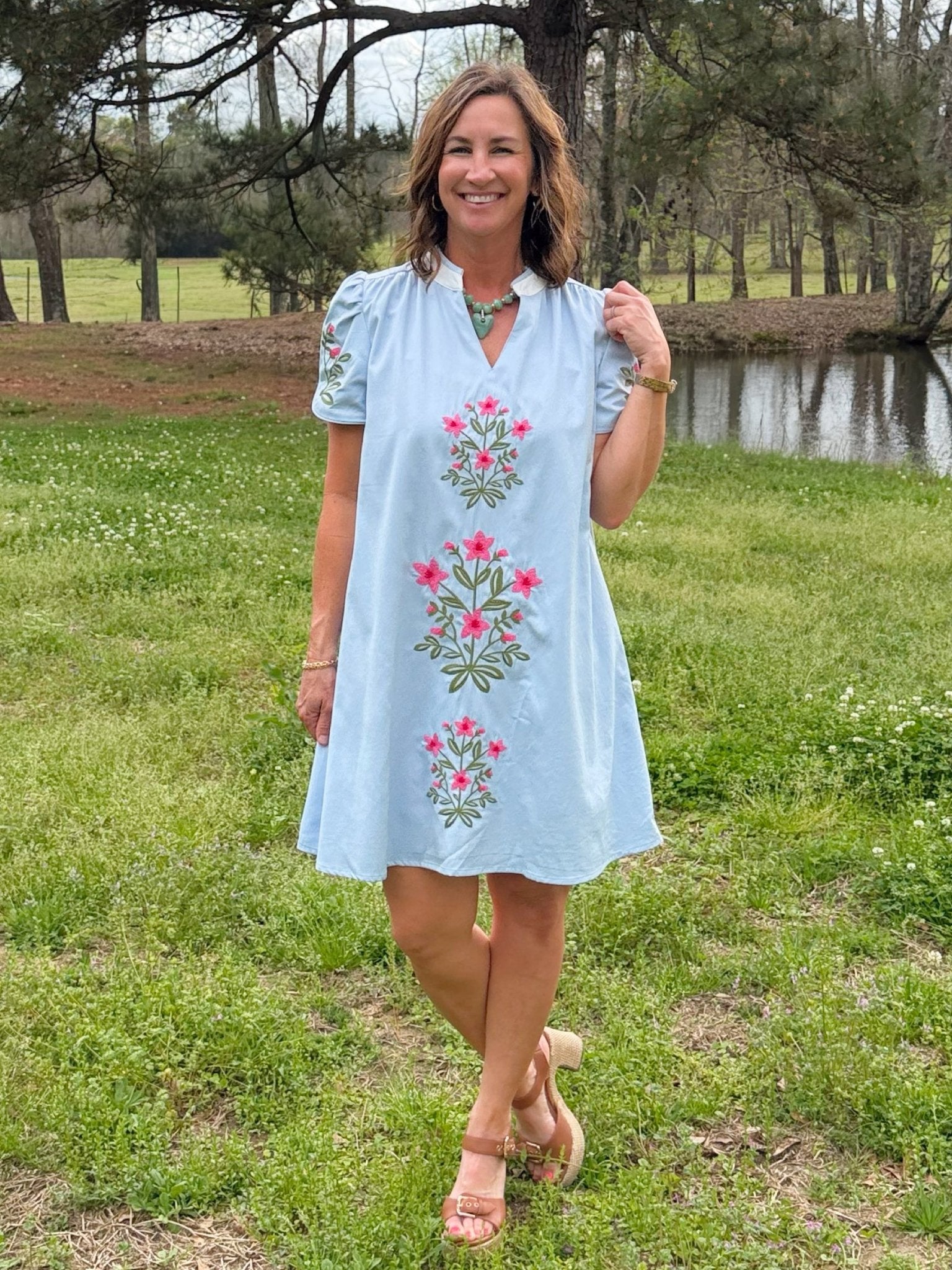 Pink Blossom Embroidered Dress - Jessi Jayne Boutique