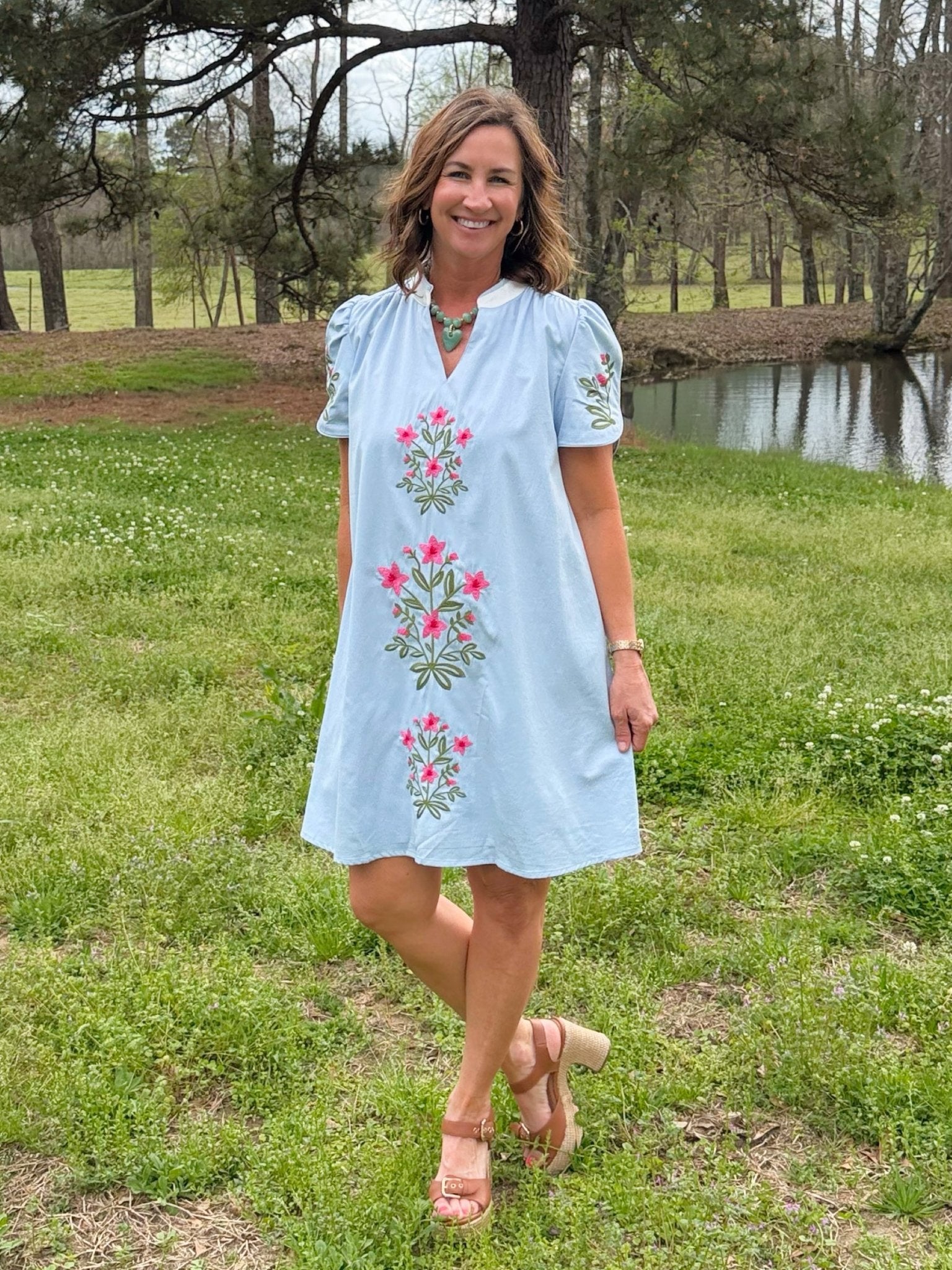 Pink Blossom Embroidered Dress - Jessi Jayne Boutique