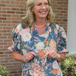 Blooming Grace Floral Top - Slate - Jessi Jayne Boutique