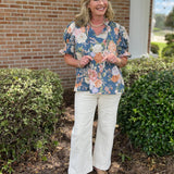 Blooming Grace Floral Top - Slate - Jessi Jayne Boutique