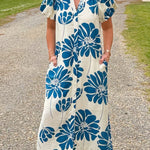 Blue Dahlia Button Down Midi Dress - Jessi Jayne Boutique