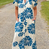 Blue Dahlia Button Down Midi Dress - Jessi Jayne Boutique