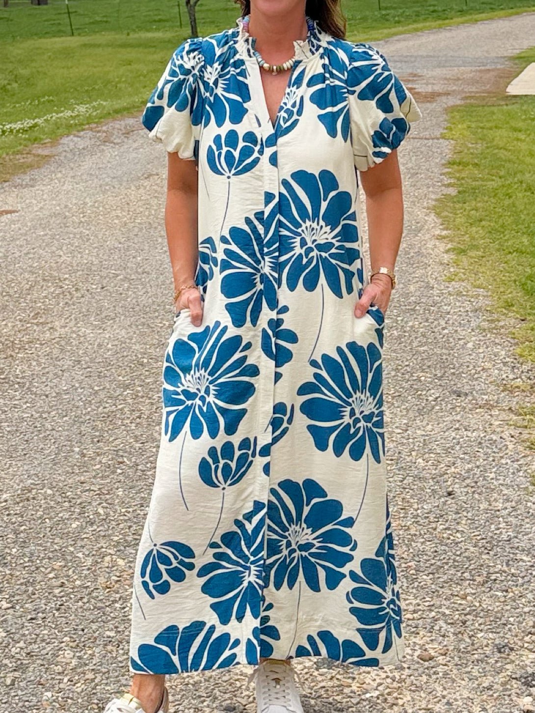 Blue Dahlia Button Down Midi Dress - Jessi Jayne Boutique