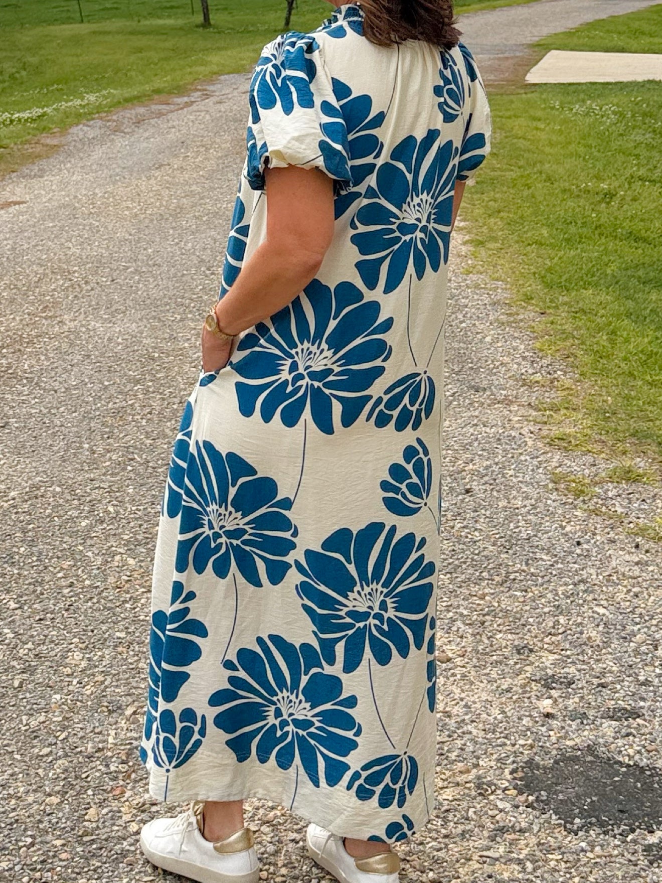 Blue Dahlia Button Down Midi Dress - Jessi Jayne Boutique