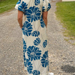 Blue Dahlia Button Down Midi Dress - Jessi Jayne Boutique