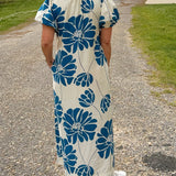 Blue Dahlia Button Down Midi Dress - Jessi Jayne Boutique