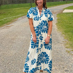 Blue Dahlia Button Down Midi Dress - Jessi Jayne Boutique