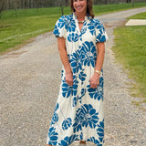 Blue Dahlia Button Down Midi Dress - Jessi Jayne Boutique