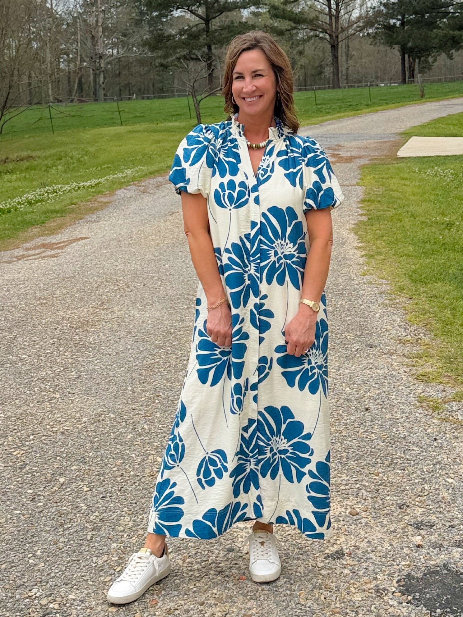 Blue Dahlia Button Down Midi Dress - Jessi Jayne Boutique