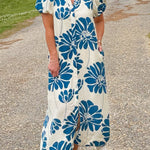 Blue Dahlia Button Down Midi Dress - Jessi Jayne Boutique