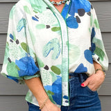 Blue Lagoon Print Blouse - Jessi Jayne Boutique
