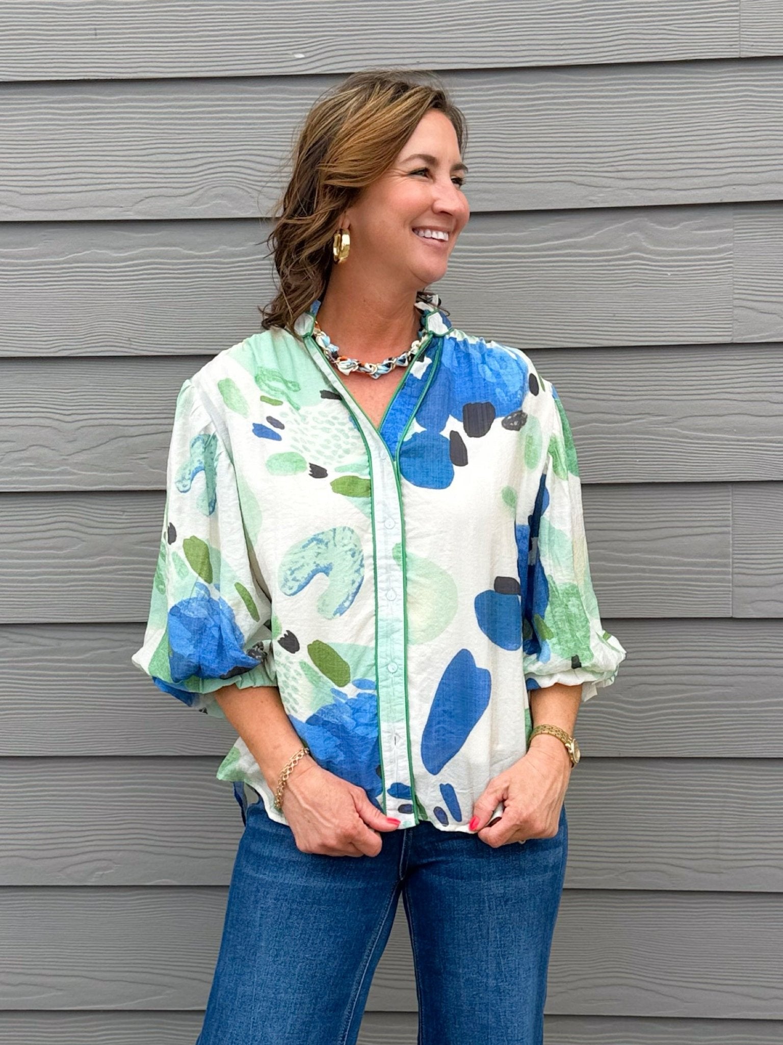 Blue Lagoon Print Blouse - Jessi Jayne Boutique