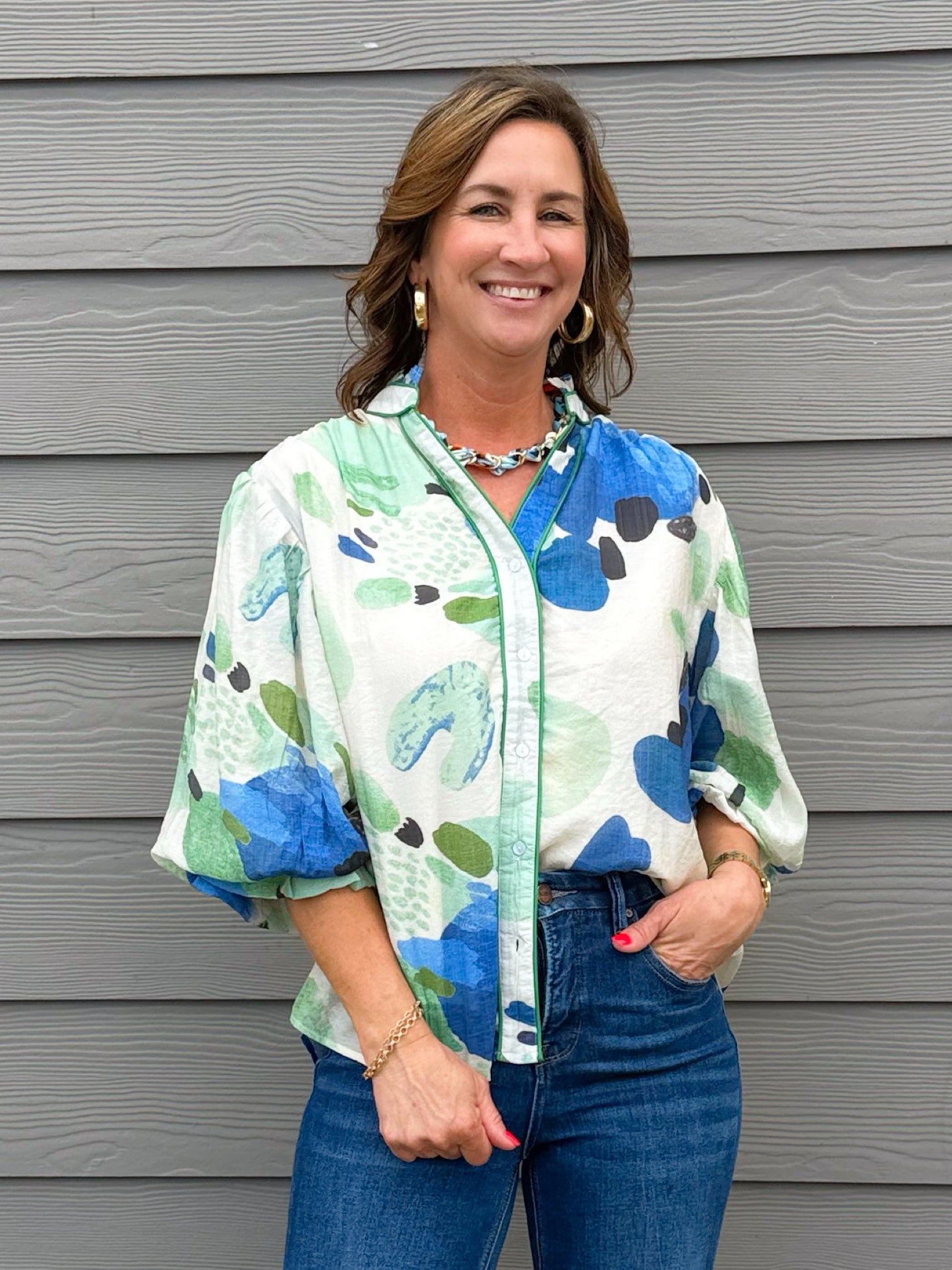 Blue Lagoon Print Blouse - Jessi Jayne Boutique
