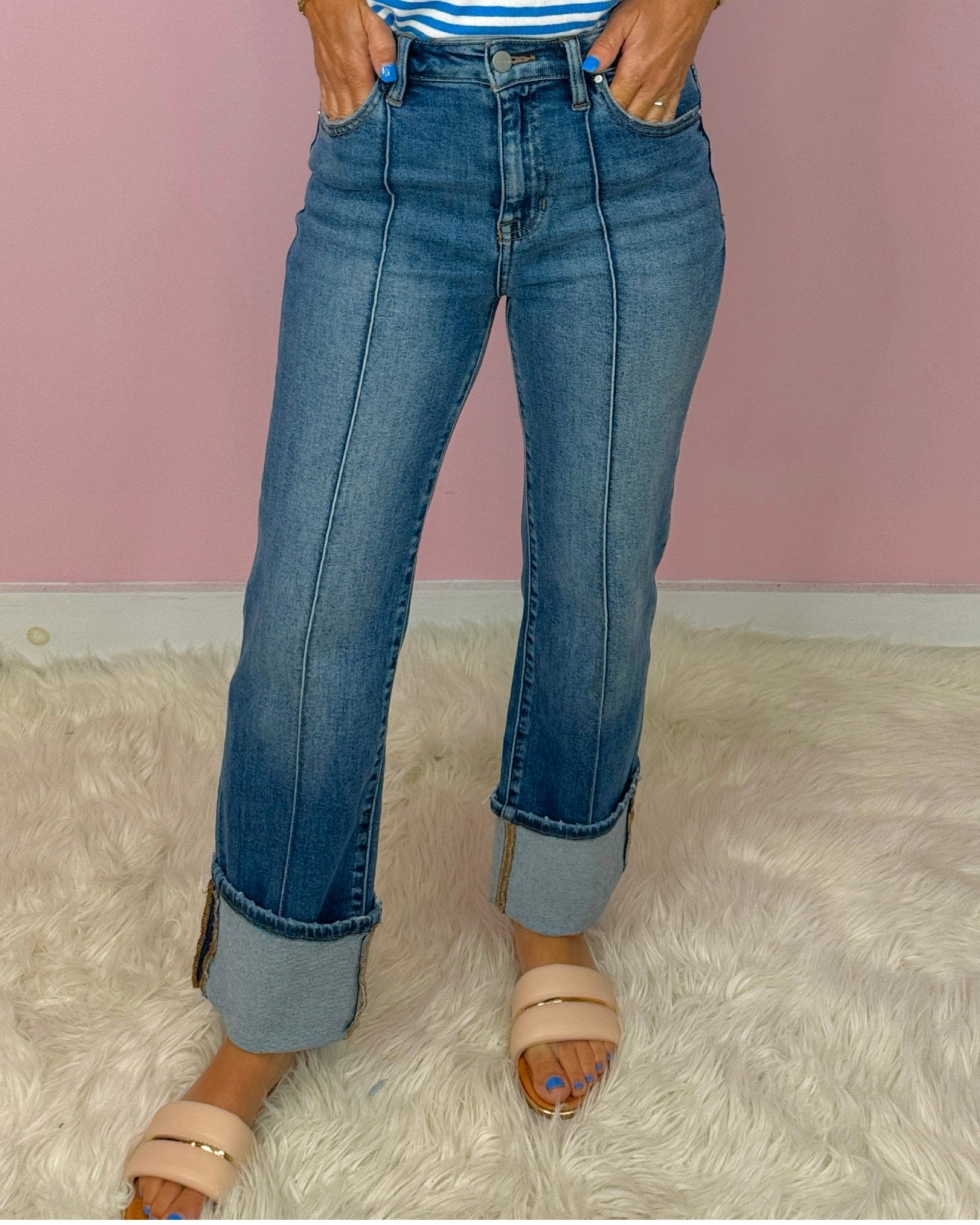 Risen Center Stage Cuffed Straight Jeans - Jessi Jayne Boutique