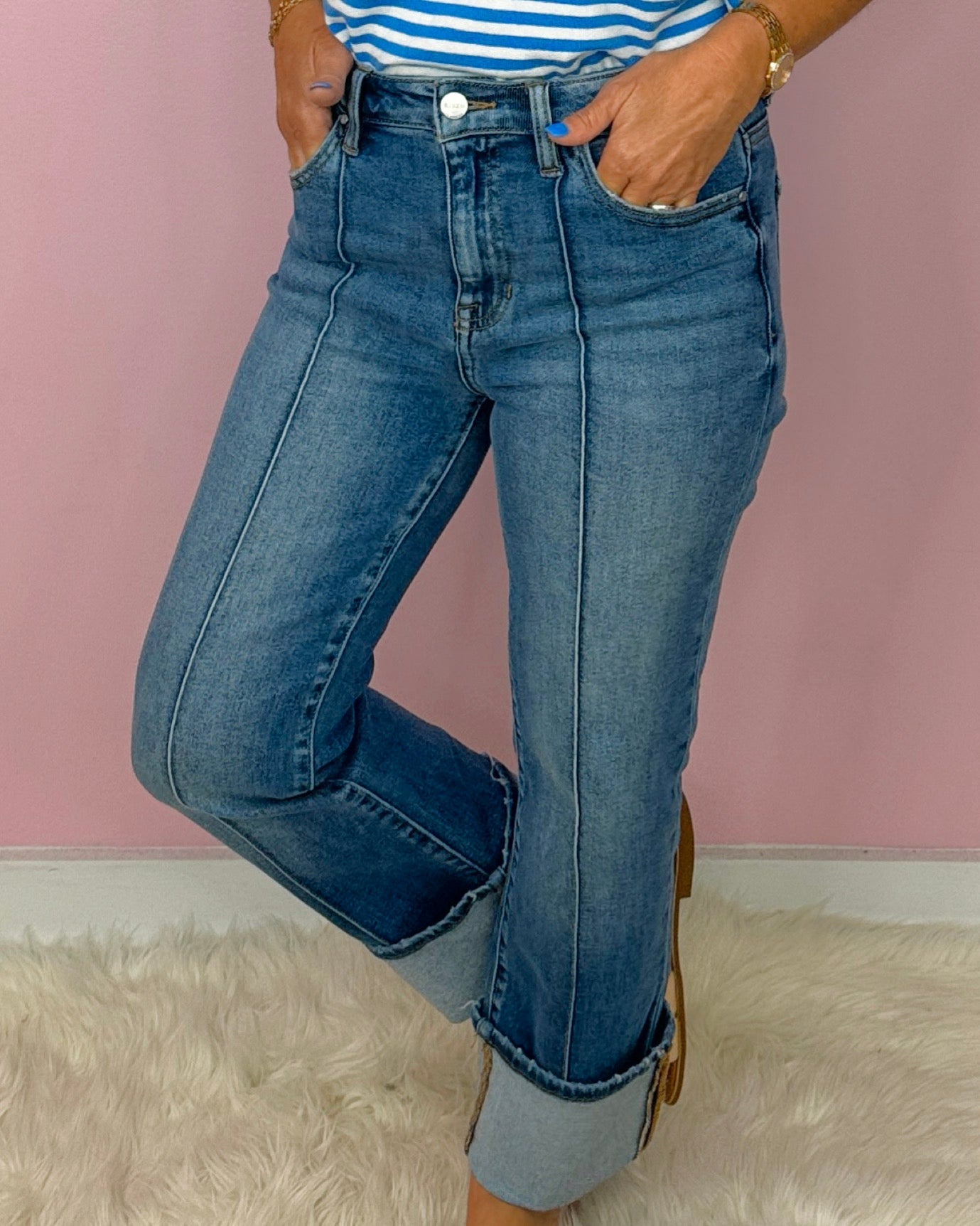 Risen Center Stage Cuffed Straight Jeans - Jessi Jayne Boutique