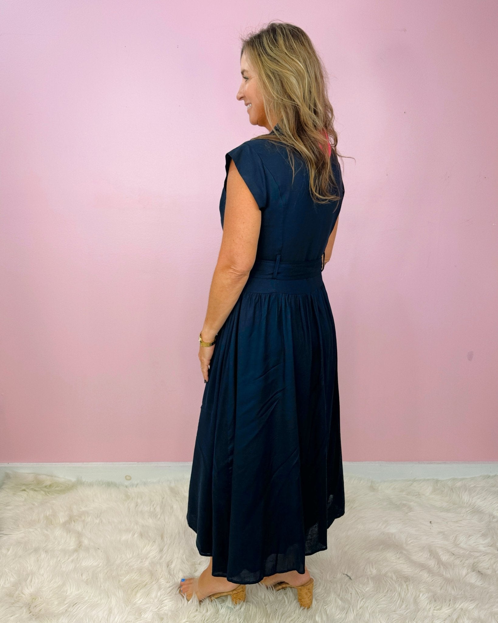 Deep Navy Boardroom to Bubbly Midi Dress - Jessi Jayne Boutique