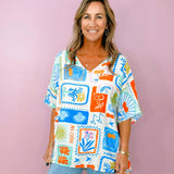 Bonjour Postcard Print Blouse - Jessi Jayne Boutique