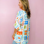 Bonjour Postcard Print Blouse - Jessi Jayne Boutique