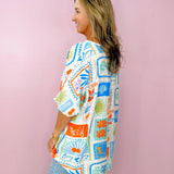 Bonjour Postcard Print Blouse - Jessi Jayne Boutique