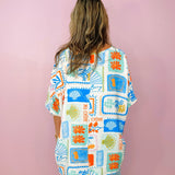 Bonjour Postcard Print Blouse - Jessi Jayne Boutique