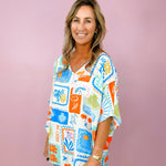 Bonjour Postcard Print Blouse - Jessi Jayne Boutique