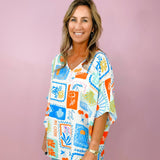 Bonjour Postcard Print Blouse - Jessi Jayne Boutique