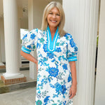 Blue Bloom and Scallop Trim Dress - Jessi Jayne Boutique