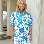 Blue Bloom and Scallop Trim Dress - Jessi Jayne Boutique