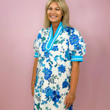 Blue Bloom and Scallop Trim Dress - Jessi Jayne Boutique