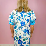 Blue Bloom and Scallop Trim Dress - Jessi Jayne Boutique
