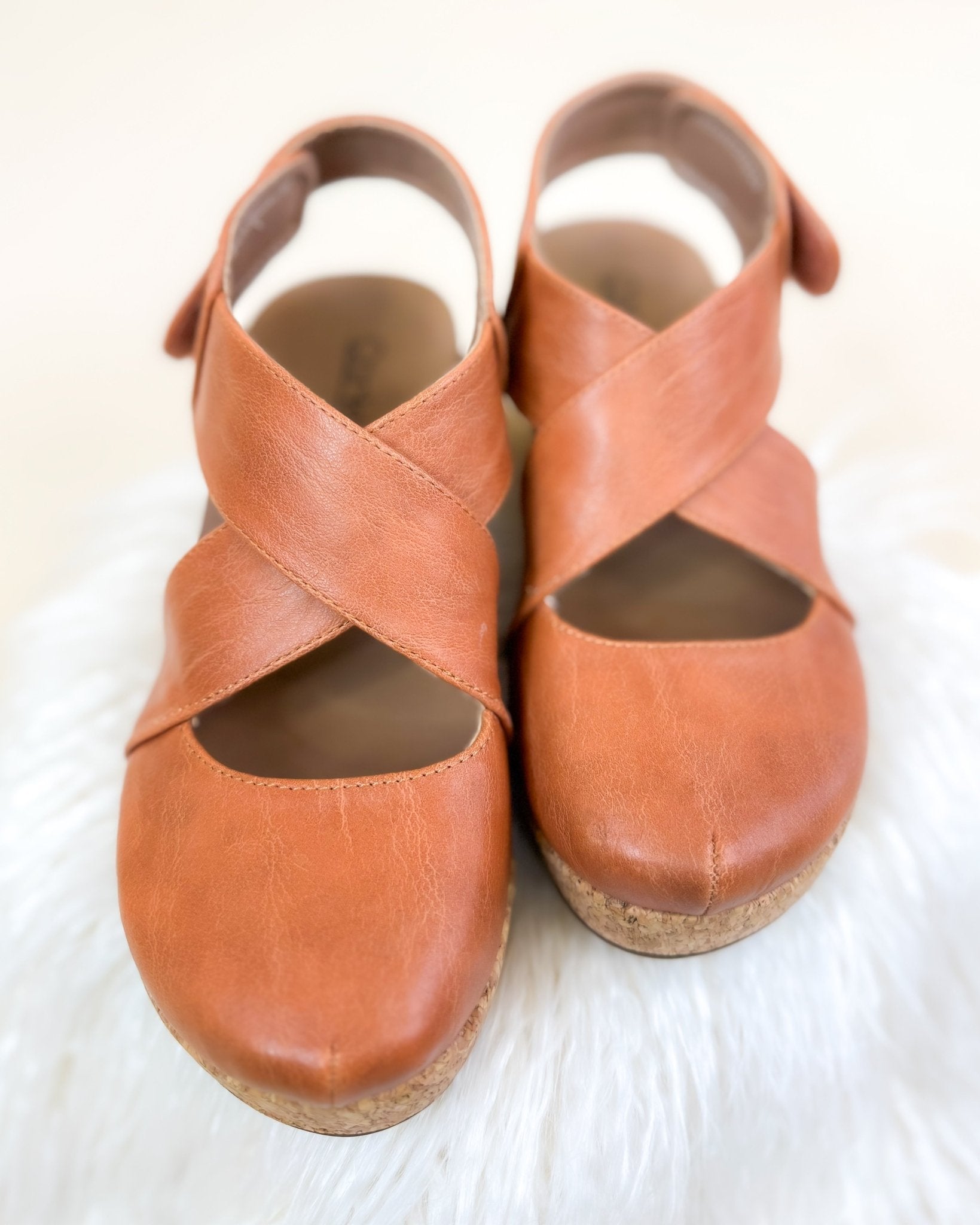 Corky Case Closed Cognac Smooth Wedge - Jessi Jayne Boutique