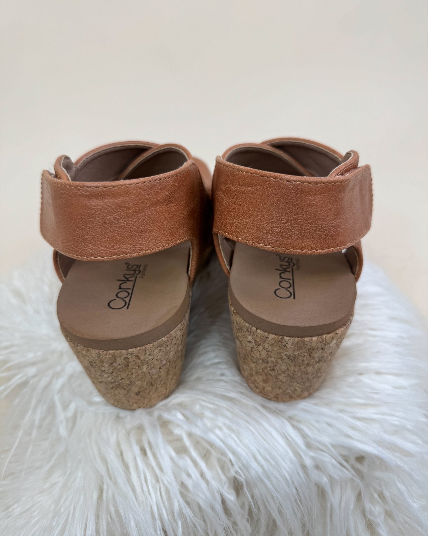 Corky Case Closed Cognac Smooth Wedge - Jessi Jayne Boutique
