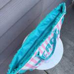 BEACH Pink Striped Pattern Summer Tote Bag - Jessi Jayne Boutique
