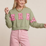 Merry Christmas Patch Pistachio Crop Sweatshirt - Jessi Jayne Boutique