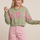 Merry Christmas Patch Pistachio Crop Sweatshirt - Jessi Jayne Boutique