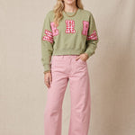 Merry Christmas Patch Pistachio Crop Sweatshirt - Jessi Jayne Boutique