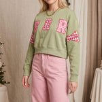 Merry Christmas Patch Pistachio Crop Sweatshirt - Jessi Jayne Boutique