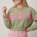 Merry Christmas Patch Pistachio Crop Sweatshirt - Jessi Jayne Boutique
