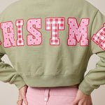 Merry Christmas Patch Pistachio Crop Sweatshirt - Jessi Jayne Boutique