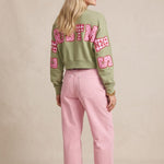 Merry Christmas Patch Pistachio Crop Sweatshirt - Jessi Jayne Boutique