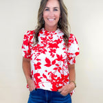Red Bloom and Bold Ruffle Sleeve Blouse - Jessi Jayne Boutique