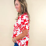 Red Bloom and Bold Ruffle Sleeve Blouse - Jessi Jayne Boutique